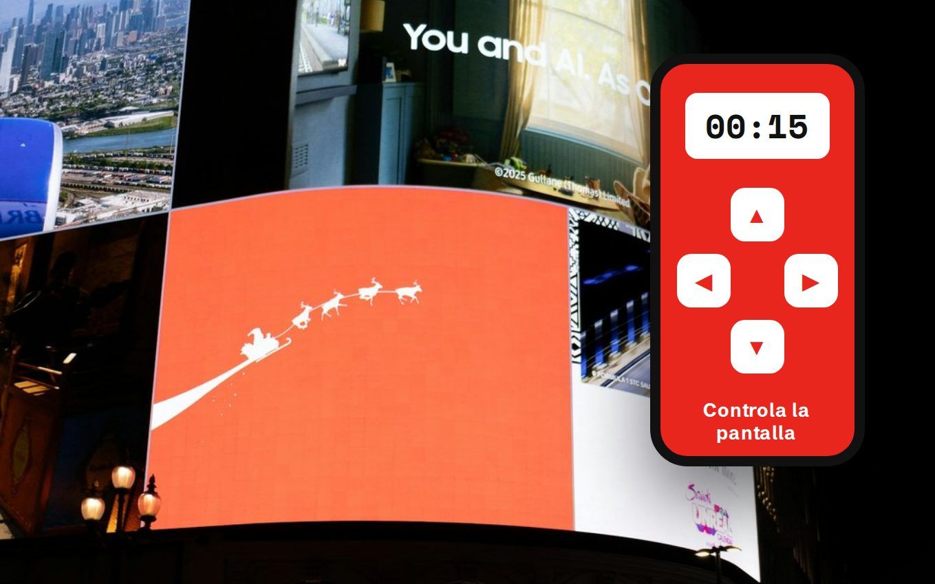 Pantalla publicitaria curva controlada desde un celular