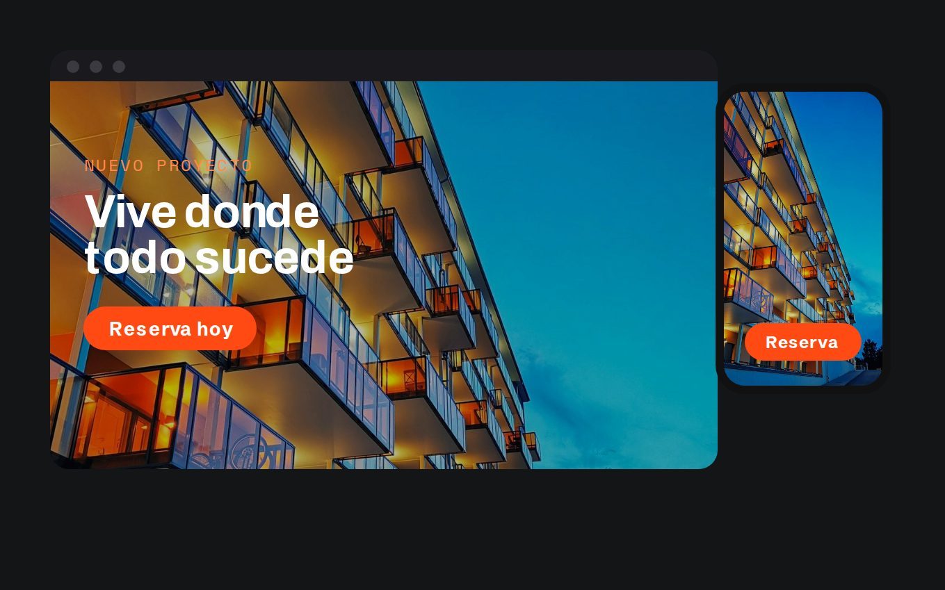 Landing page de un proyecto residencial en computadora y teléfono